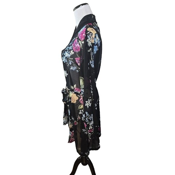 Helena Quinn X Zoe Report Georgette black floral kimono pockets tie One size New - Picture 3 of 11
